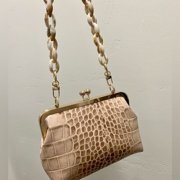 Handmade Genuine Leather Croc-Embossed Kisslock Clutch/Shoulder bag/Crossbody - Picture 7 of 16